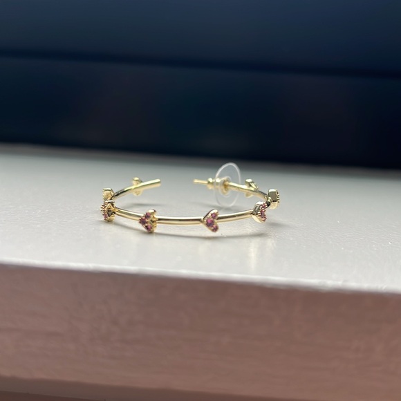 Brand New Kendra Scott - Haven Gold Crystal Heart Hoop Earrings in Pink Crystal - Picture 2 of 3